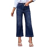 GREAIDEA Wide Leg Jeans for Women High Waist Baggy Stretchy Flared Jeans Trendy Cropped Denim Jeans Pants with Pocket