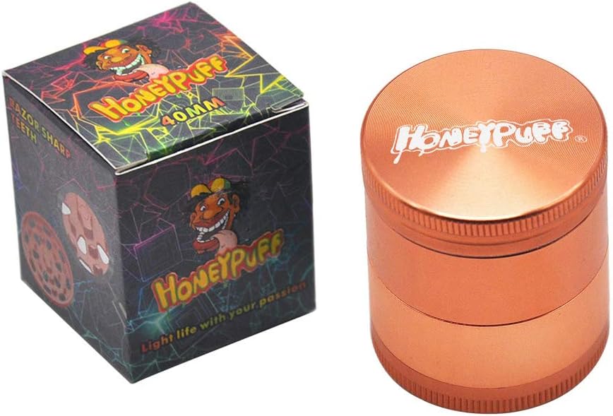 HONEYPUFF Classic Style Herb Grinder 4 Piece Sharp Diamond Teeth Aluminum Grinder Accessories (40MM, Champagne Gold)