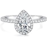 IMOLOVE Solitaire Engagement Rings for Women Halo Ring Promise Rings for her Sterling Silver plated with 18K White Gold Rings for Women 1.64ct D Color VVS1 Clarity Moissanite Size 4-11