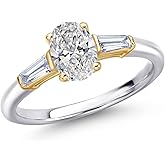 Gem Stone King 925 Silver and 10K Yellow Gold Gemstone Birthstone and Lab Grown Diamond Engagement Ring For Women | Oval 7X5MM | Available in Size 5,6,7,8,9