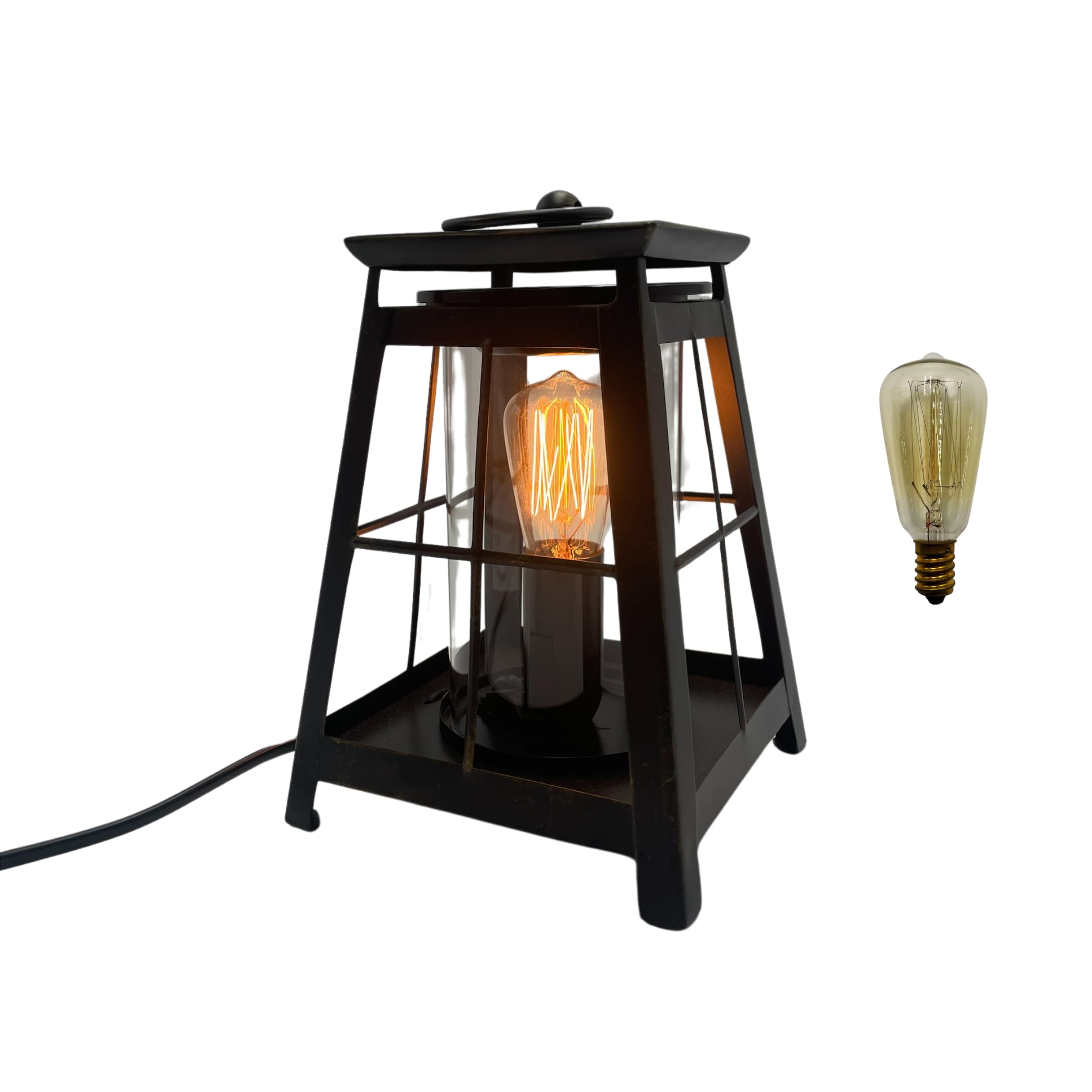 Lantern Edison Electric Oil Wax Melt Burner Lamp UK | Modern Wire Design, Glass Finish, with Cello Wax Medallions | Blend Unique Home Fragrances