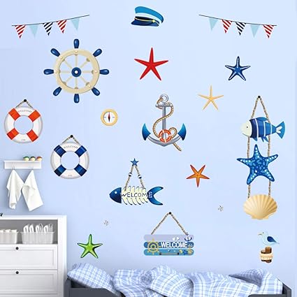 Amazon Com Decalmile Navy Anchor Compass Nautical Wall Decals