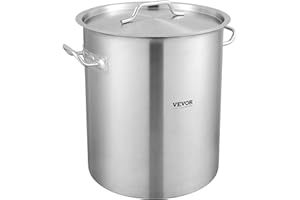 VEVOR Stainless Steel Stockpot, 42 Quart Large Cooking Pots, Cookware Sauce Pot with Strainer, Lid, and Handle, Heavy Duty Co