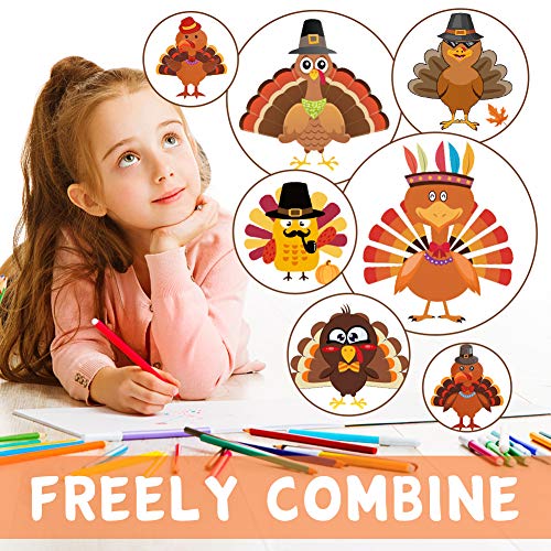 Koogel 15pcs Thanksgiving Stickers for Kids, Thanksgiving Party Activities Thanksgiving Turkey Game Turkey Stickers for Thanksgiving Party Games Children DIY Creation Thanksgiving Party Decoration