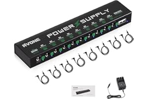 RVONE Guitar Pedal Power Supply, 10 Isolated DC Output for 9V/12V/18V Effect Pedal, Circuit Protection, Noise Reduction, 100mA 500mA USB Pedalboard Power Supply