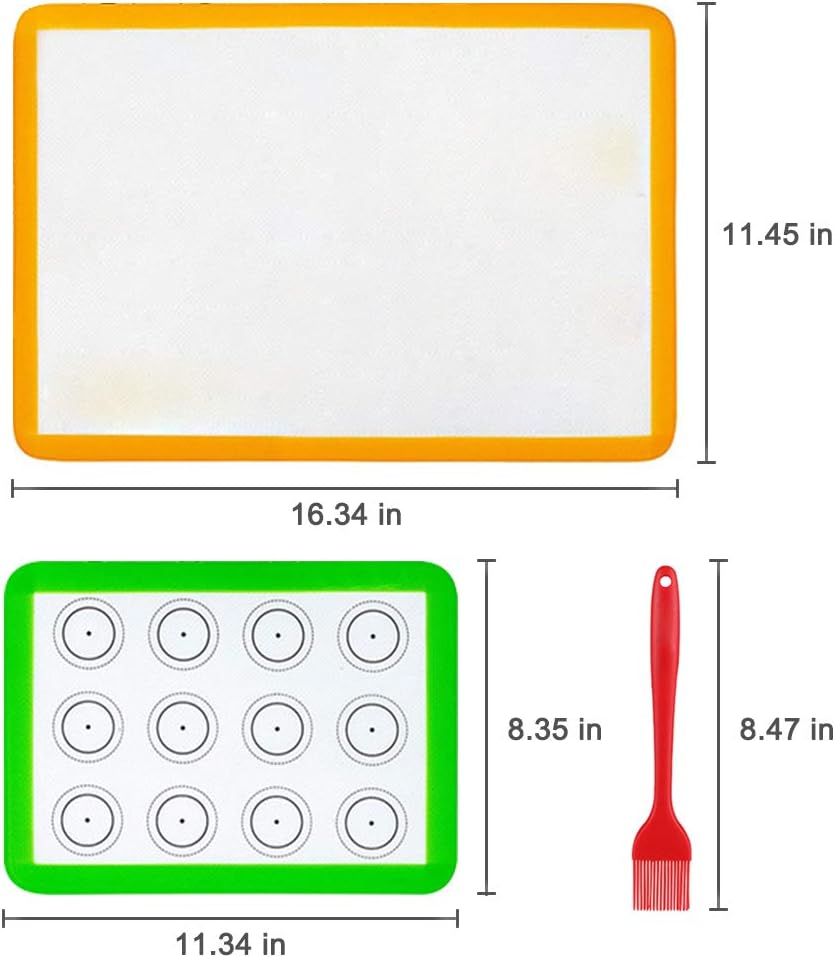 Koulang Reusable Silicone Baking Mats - BPA Free Nonstick Macaron Baking Mat Sets 4 Pack Large and Small with Oil Brush Professional for Holiday Macarons Cookies: Kitchen & Dining