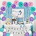 Pawliss Mermaid Party Supplies Set Decoration, Happy Birthday Banner, Balloons, Pom Poms Flowers, Foil Metallic Curtains, for Girl's Under The Sea Theme Baby Shower Party