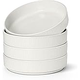 E-far Pasta Bowls Set of 4, 35oz Large Salad Bowl Plate for Dinner Serving Soup, Wide & Shallow Ceramic Stoneware Pasta Plates, Microwave & Dishwasher Safe, Textured Stripes & Speckled White, 8”