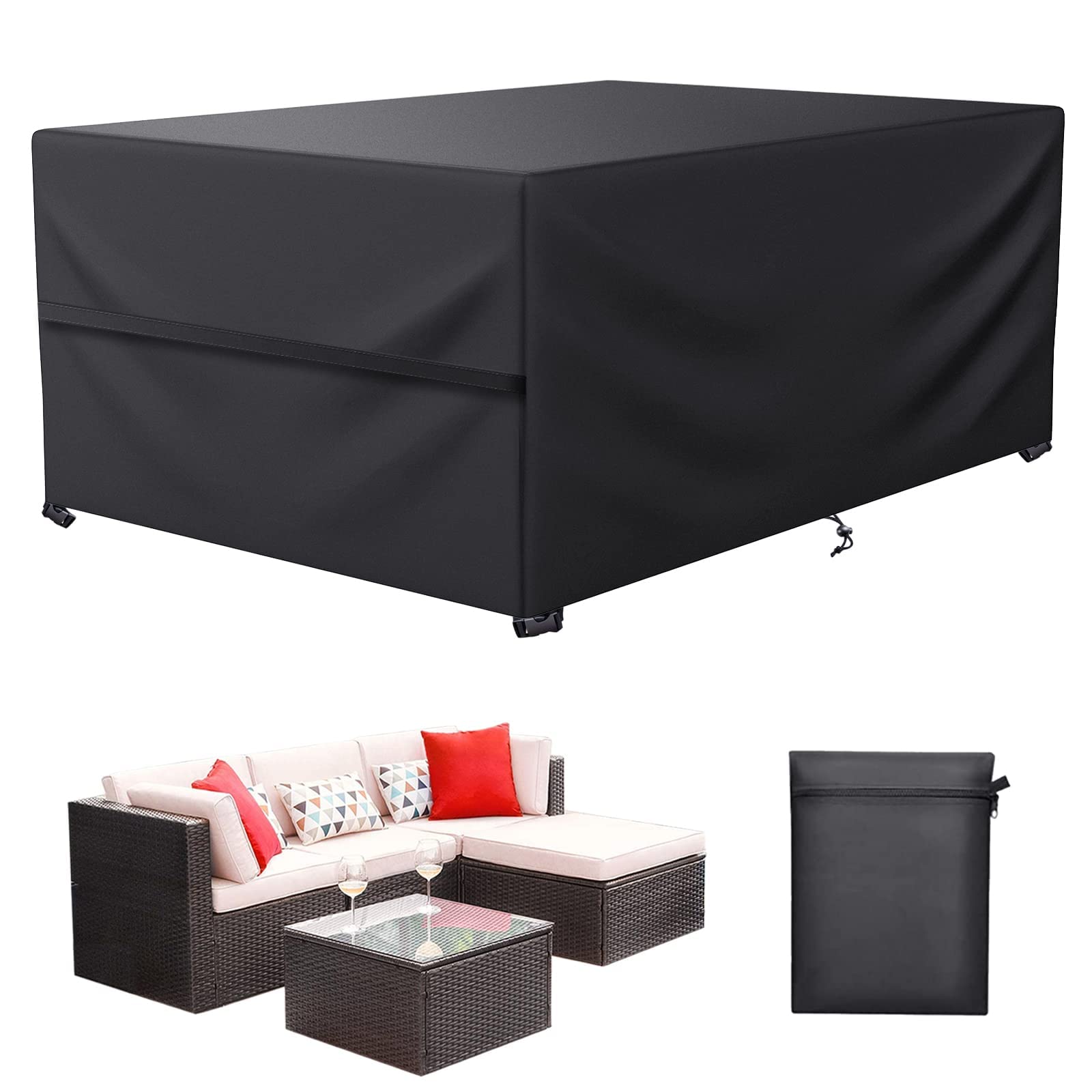 LCGOD Garden Furniture Covers - Waterproof, Heavy Duty 600D Oxford Fabric, Windproof, Anti-UV Outdoor Table Covers (190 x 120 x 74 cm)