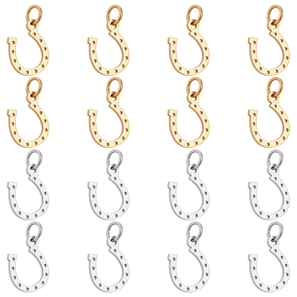 UNICRAFTALE About 16pcs 2 Colors Horseshoe Pattern Charms Stainless Steel Pendants Golden & Stainless Steel Color Charm for DIY Jewelry Making, Hole 3mm