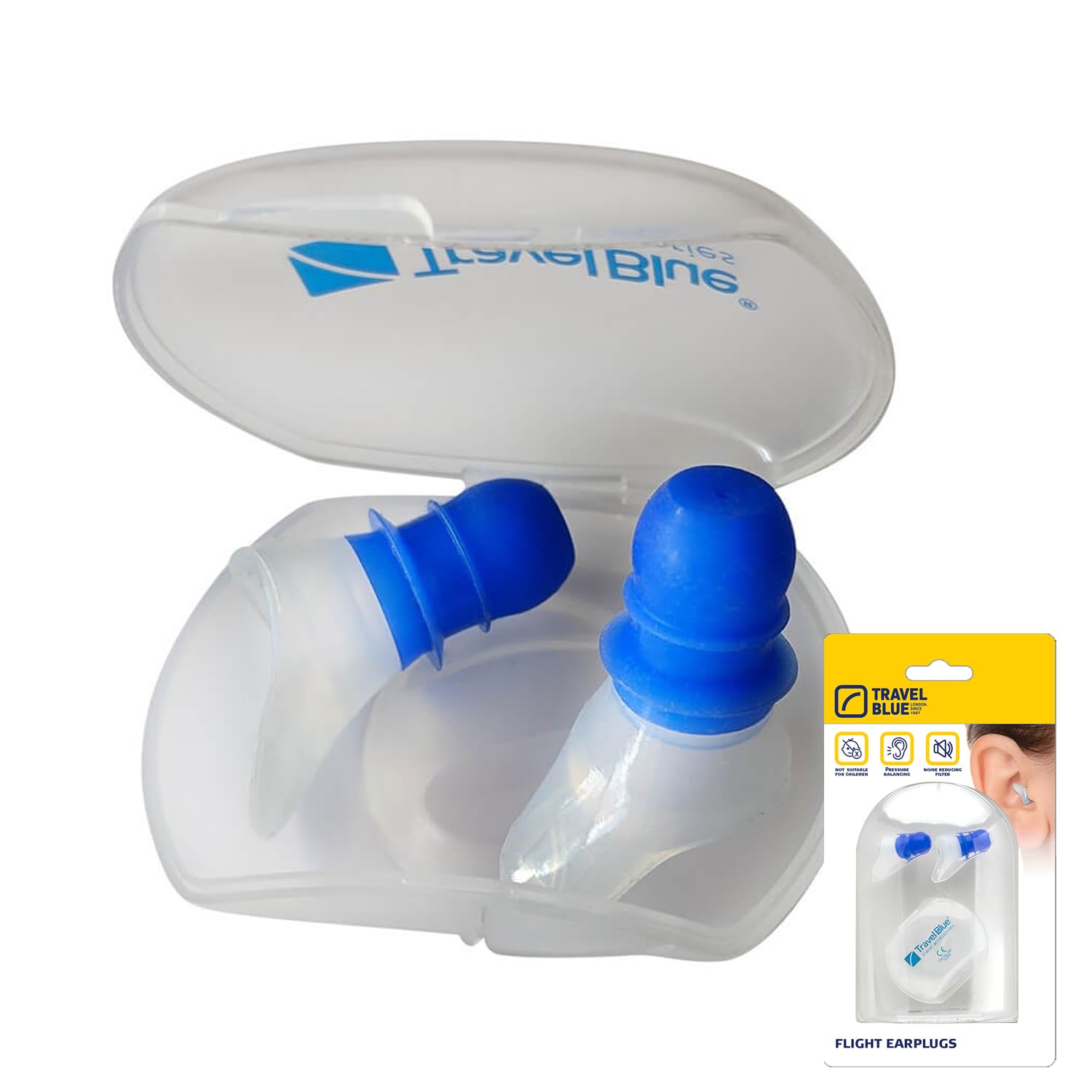 Travel Blue Silicone Flight Ear Plugs - Travel Ear Plugs for Sleep, Reduce Noise & Pressure, Comfortable & Hygienic Silicone, Perfect for Flights - Travel Essentials for a Peaceful Journey Light