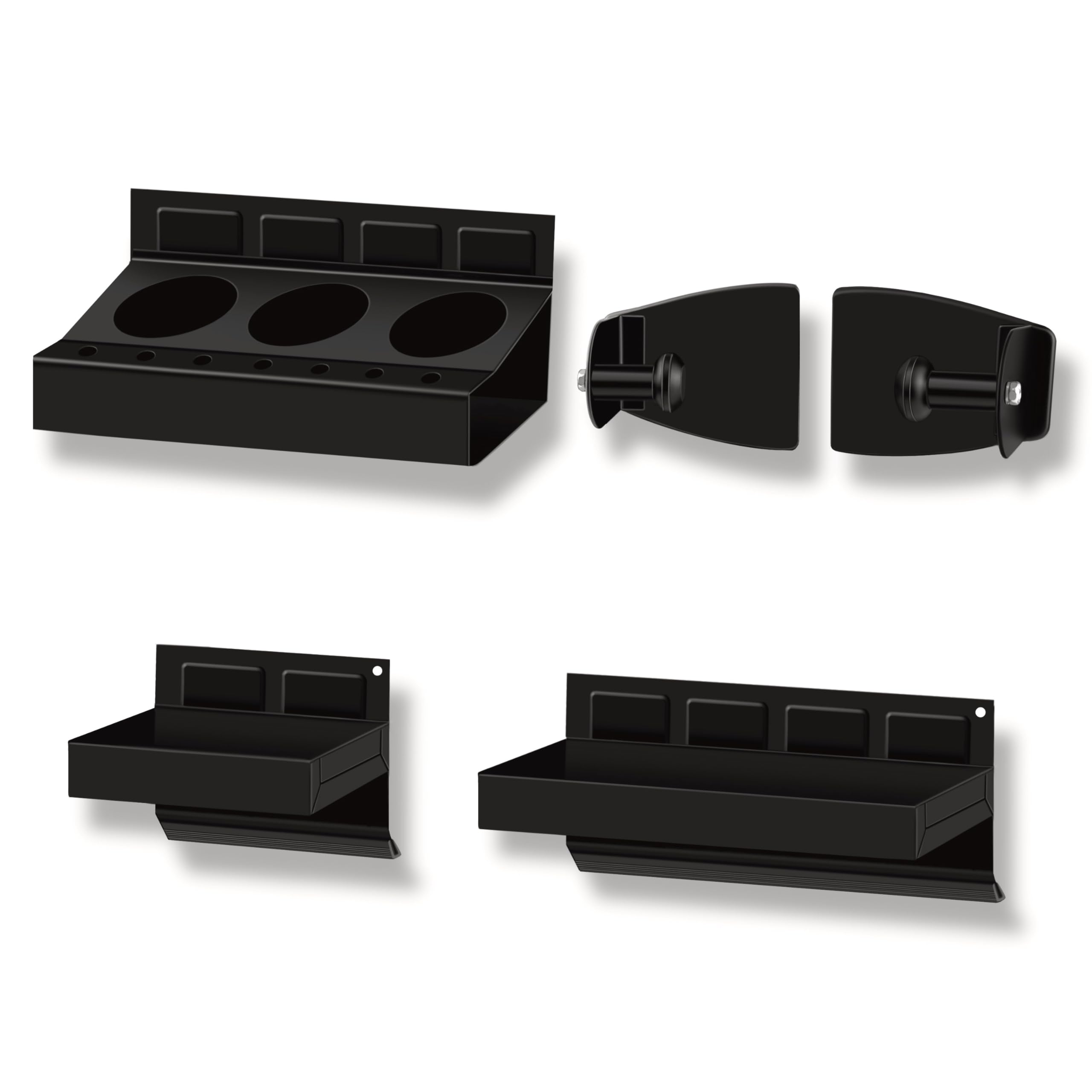 C&T Magnetic Toolbox Shelf,Magnetic Tool Tray,Paper Towel Holder,Parts Storage Trays Variety of Use, Durable, Magnets Any Metal Surface 4-Piece Set, Black