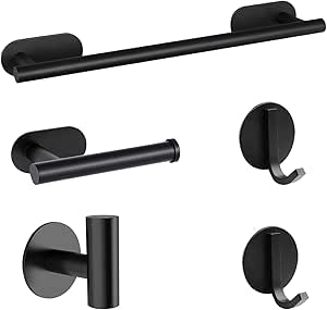 Owoda 5 Piezas Juego de Accesorios de Baño, Toallero Baño 40 cm + Portarrollos para Papel + Toallero Barra + 2 Gancho Adhesivo, 304 Acero Inoxidable, ...