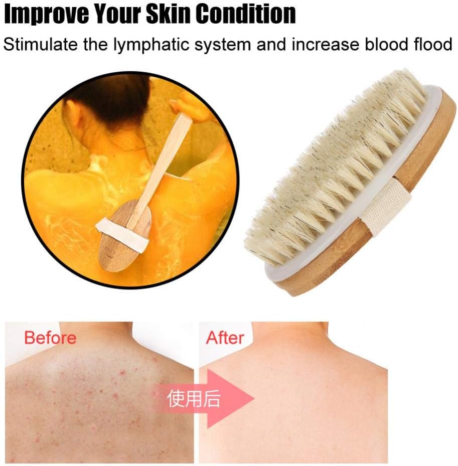 Long Bath Shower Body Brush Bristles Brushing Exfoliating,Skin Cleaning Care Brush Massager, White - Image 3