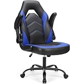 Sweetcrispy Computer Desk Chair, Lumbar Support Video Game Chair PU Leather | PU Leather Flip-up Armrest, Height Adjustable, 360 Swivel for Adults, Black Blue