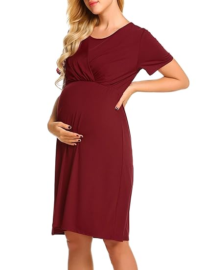 zhenwei Damen Umstandskleid Elegant Sommer Kurzarm Stillkleid Kleid Schwangerschaft Mit V-Ausschnitt