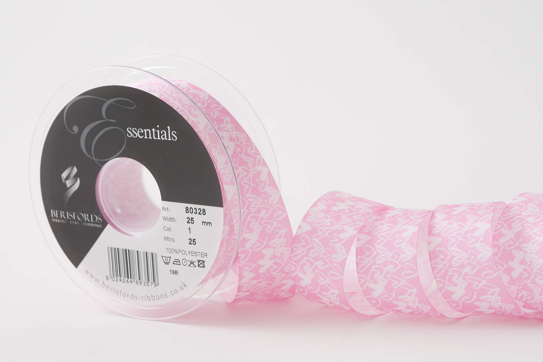 Berisfords Ribbon, Pink, 25mm x 25m roll