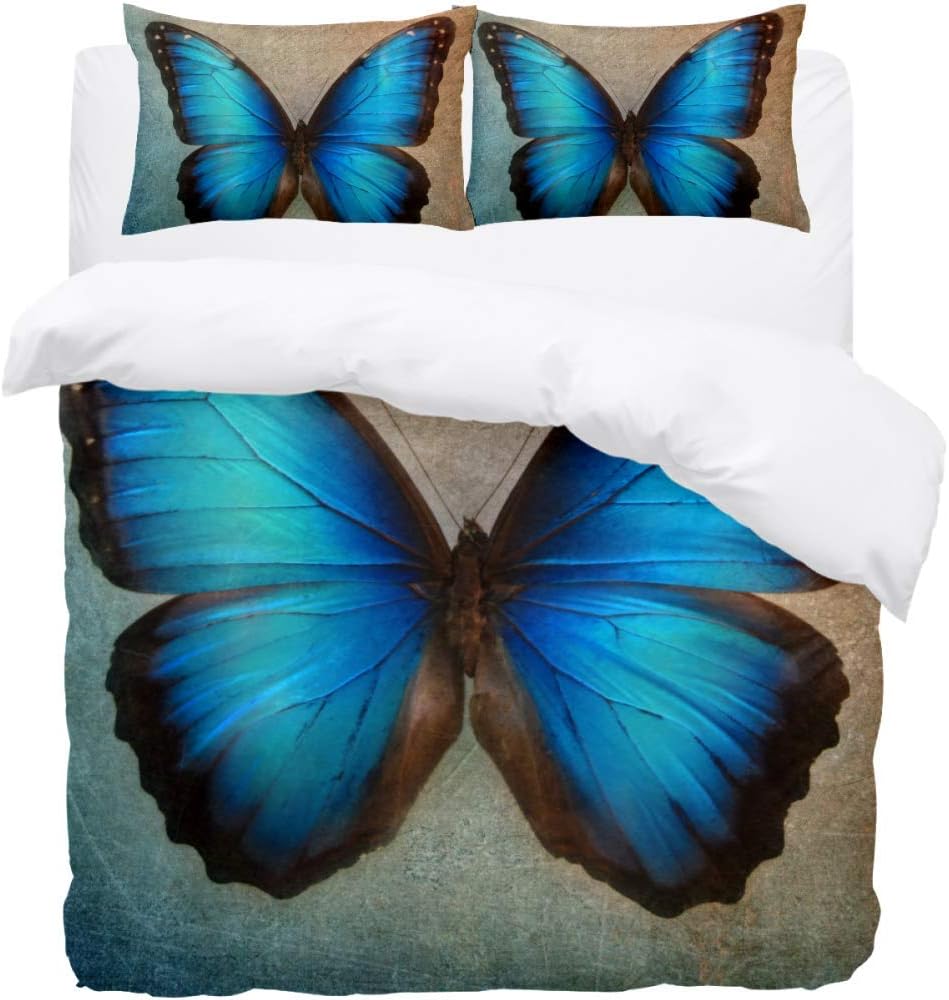 DEYYA Twin Size Vintage Blue Butterfly Bedding Duvet Cover Sets with