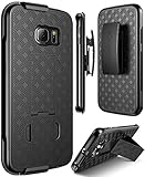 S6 Edge case, Kaptron (TM) Galaxy S6 Edge Hybrid Dual Layer Combo Armor Defender Protective Kickstand Holster case with Locking Belt Swivel Clip for Samsung Galaxy S6 Edge (Black)