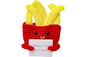 MMNHJHUT Emotional Support Fries Crochet,Cute Positive Plush with Positive Card Soft Wool Handmade Knitted Doll,Emotional Support Gag Doll for Friends, Parties, Birthdays, Christmas