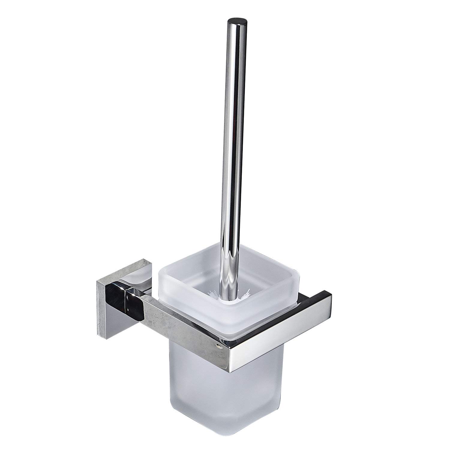 Modern Chrome Toilet Brush and Holder Set, Wall Mount, 304 Stainless Steel & Frosted Glass
