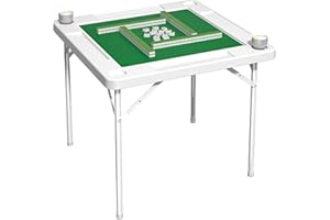 HXBOAUVS 35.4" Square Folding Card Table with Green Felt Surface - Multi-Game Mahjong Table, Domino and Poker Tables for 4 Players, Portable Design with Built-in Cup Holders for Home & Party Use
