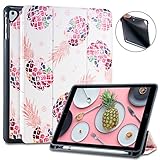 Lontect Compatible iPad 9.7 2018 Case with Apple Pencil Holder Slim Lightweight Trifold Stand Folio Smart Auto Wake/Sleep Soft TPU Cover for Apple iPad 2018 9.7 Inch 6th Generation, Floral Pineapple