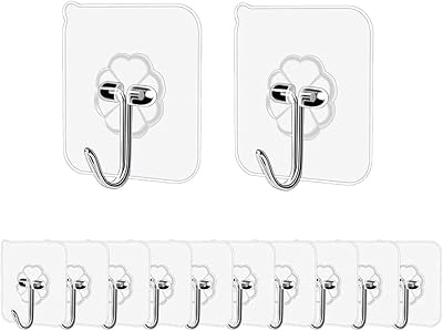 Pubiao 12 Pack Transparent Adhesive Hooks for Kitchen & Bathroom