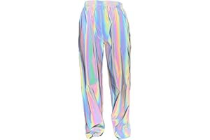 Aelidiya Night Club Metallic Hologram Shiny Pants Party Trousers Sports Active Pants