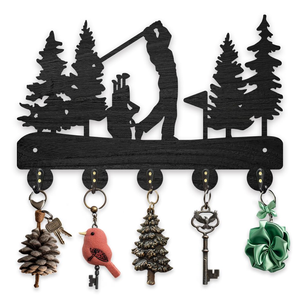 MAYJOYDIY Golf Tree Wall Key Holder, Wood, 30x20 cm, 5 Alloy Hooks, Sports Theme Design for Entryway Hallway Kitchen Bedroom Decor Gift