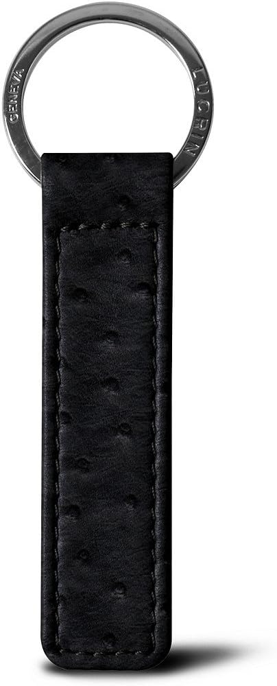 Lucrin - Flat Rectangular Key Ring - Black - Real Ostrich Leather