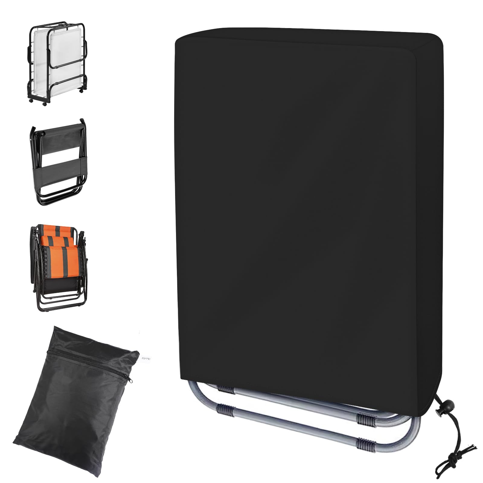 Boseago Folding Reclining Chair Cover Waterproof, UV Resistant Chair Covers Heavy Duty Rip Proof for Home Garden Furniture Protect (Black)