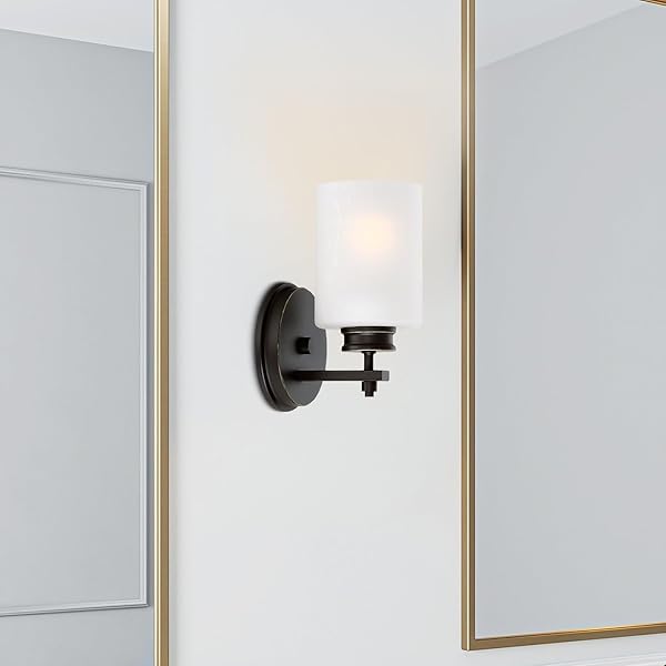 KIRA HOME PHOEBE 8″ MODERN WALL SCONCE WITH FROSTED SEEDED GLASS CYLINDER SHADE, INDUSTRIAL WALL LIGHT WITH CYLINDER GLASS SHADE, OIL-RUBBED BRONZE FINISH