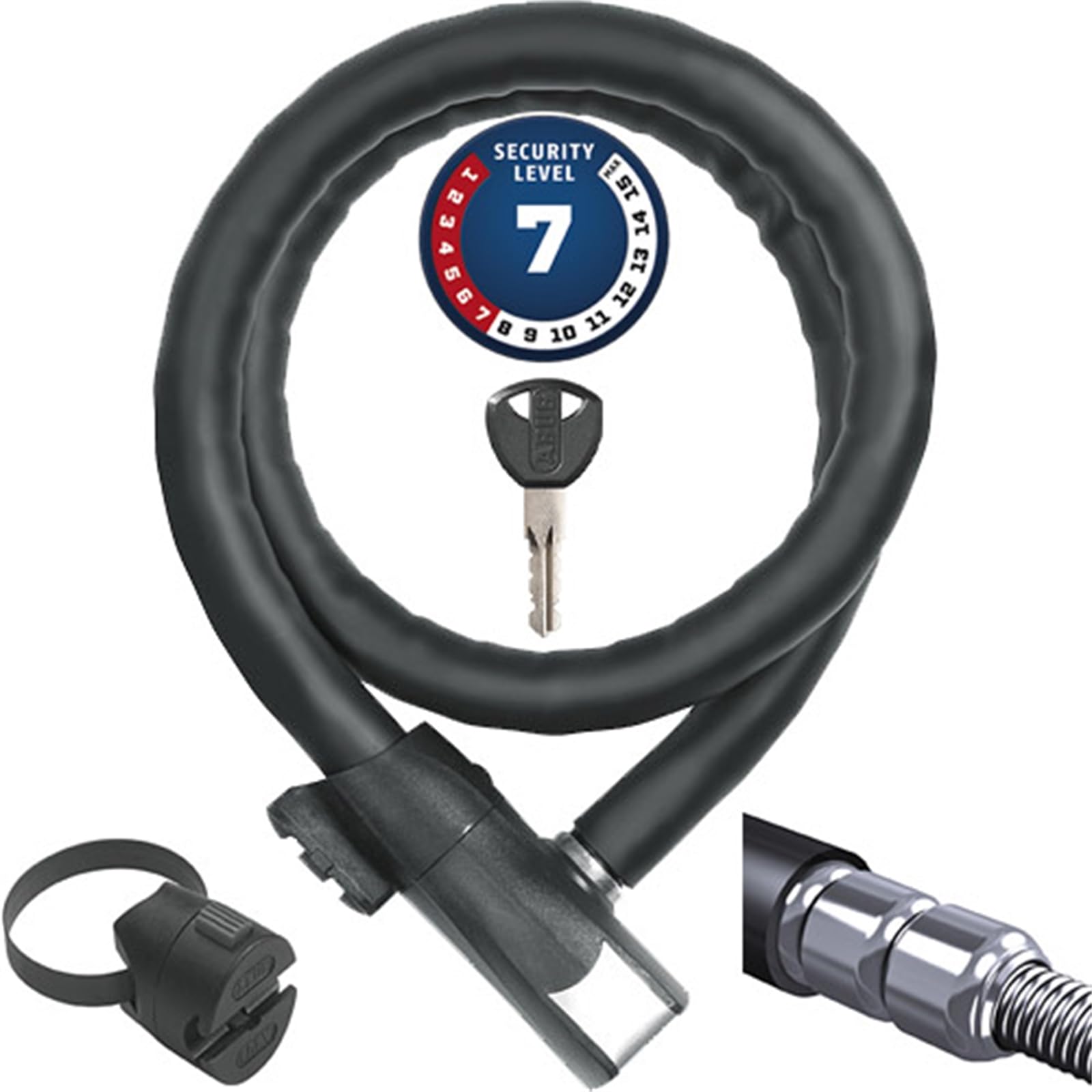 ABUS armoured cable lock Steel-O-Flex Centuro 860 - with QuickSnap RBU holder - cable lock made of steel cable with armour made of steel sleeves - security level 7