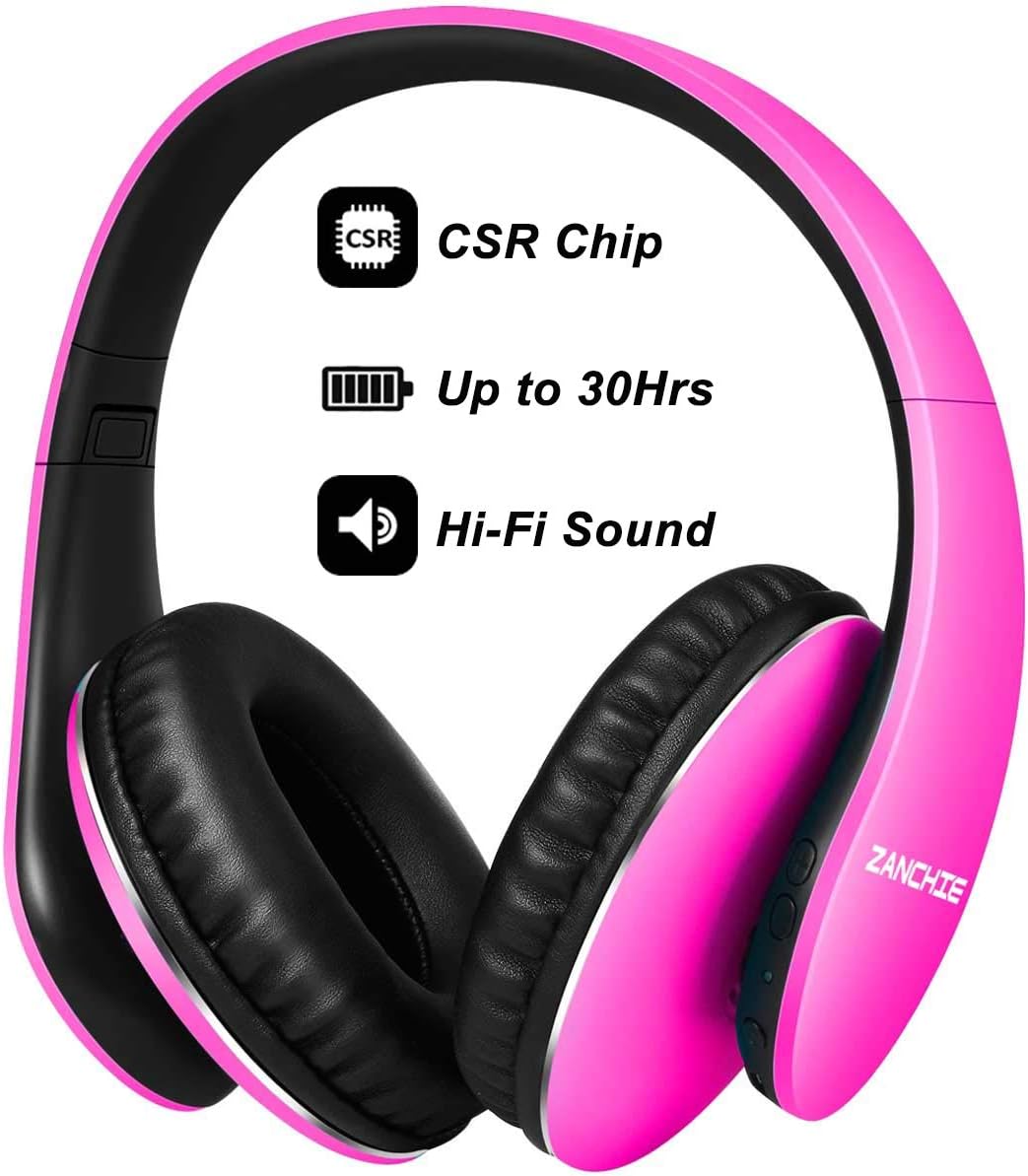 Bluetooth Headphones Over Ear, Hi Fi Stereo Wireless Headset, Foldable Soft Memory-Protein Earmuffs, 30Hrs Playtime, w/Built-in Mic and Wired Mode for Cell Phones PC TV Girls Women