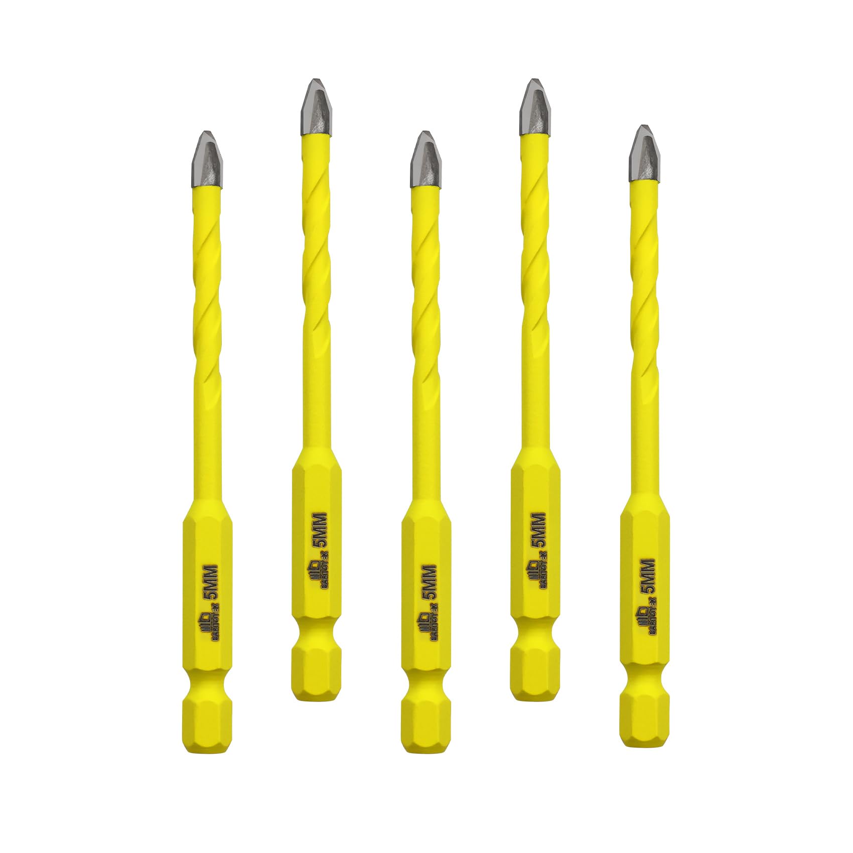 DARTOTEK Twist Drill Bits 5MM Set of 5, Multi-Material Wood/Plastic/Glass/Concrete Brick Drill Bit with Storage Case