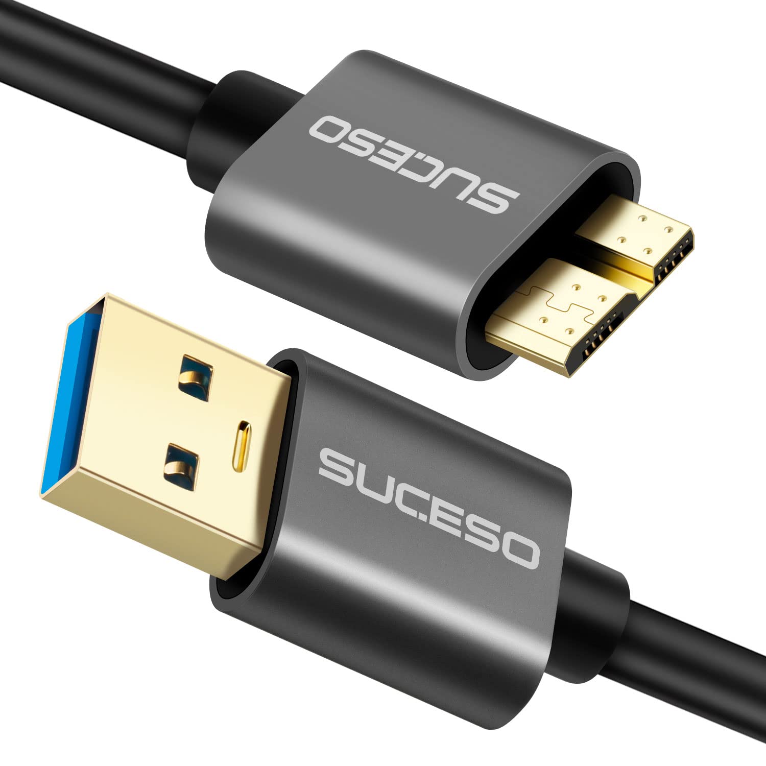 SUCESO Hard Drive Cable USB 3.0 A to Micro B 5Gbps Compatible with Portable External Hard Drive, My Passport,WD Elements,Seagate Expansion, Toshiba, LaCie, Maxtor, Samsung M3 1TB/Galaxy S5/Note 3-1M