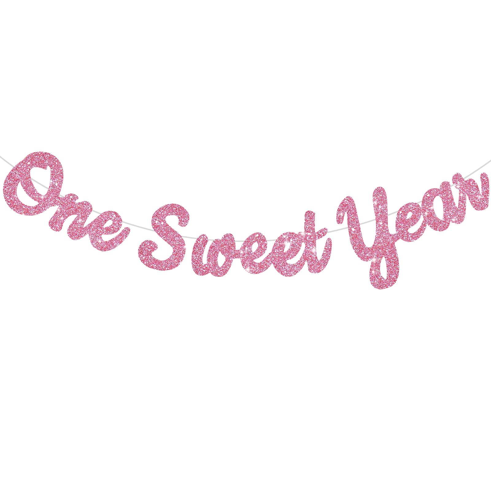 Photo 1 of BEISHIDA Pink Glitter Sweet 1 Year Banner(Pre-Strung), First Birthday Anniversary Party Decorations Supplies for Boys Girls, Sweet Bunting Sign,1st Bday Baby Shower Hanging banner
