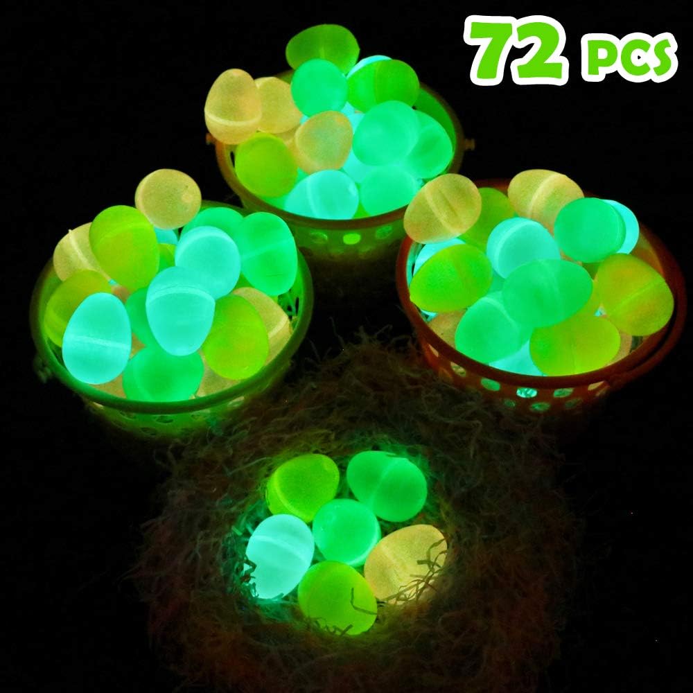 72 Pcs Glow in The Dark Easter Eggs-to Filling Specific Treats,Glow Plastic Easter Eggs for Theme Party Favor, Easter Hunt, Basket Stuffers Filler, Classroom Prize Supplies