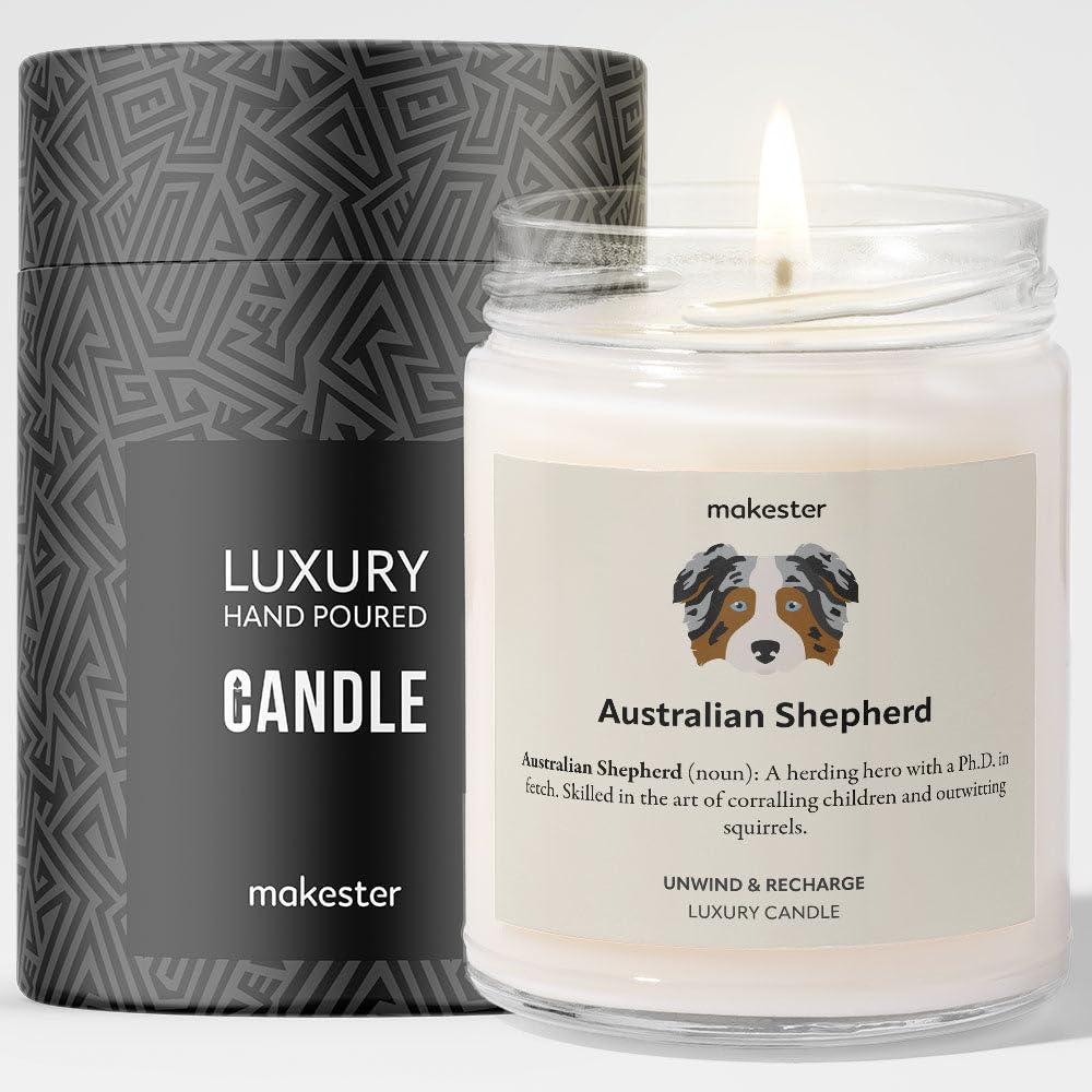 Australian Shepherd Gifts - Luxury Soy Wax Candle - Vanilla, Jasmine, Sugared Almond - Makester