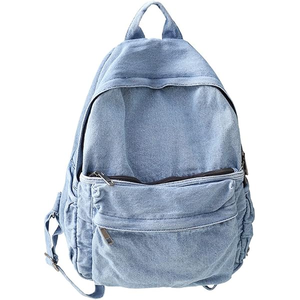 Amazon.com: OUYGZOU Fashion Washed Denim Blue Backpack  display picture 1