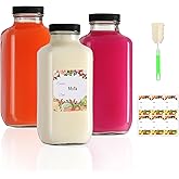 AuroTrends 16 oz Glass Bottles with Lids 3Pack, 480ml Glass Bottles for Juicing, Water, Kombucha - Portable Glass Juicing Bottles Reusable Glass 16oz (16fl.oz, Set of 3)
