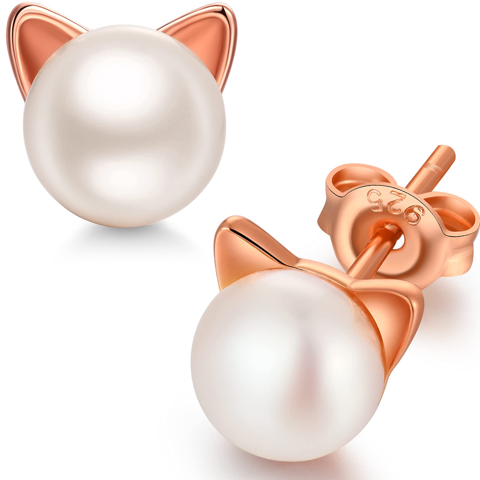 Cat Earrings for Women Rose Gold Earring Cat Pearl Earrings Silver Cats Jewelry for Women Cats Lover Gift Jewelry