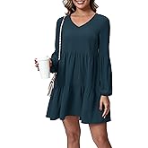 GEKCM Women’s Long Sleeve Casual Dress V Neck Tunic Flowy Loose Ruffle Tiered Short Dresses 2026 Spring Fashion Outfit