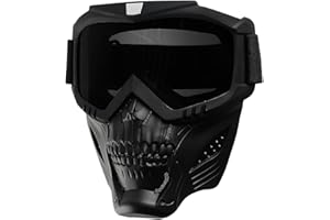 GGBUY Skull Motorcycle Goggles with Removable Face Mask, ATV Dirt Bike UV Racing Riding Airsoft Offroad Motocross Protective Eyewear Mx Tactical Glasses