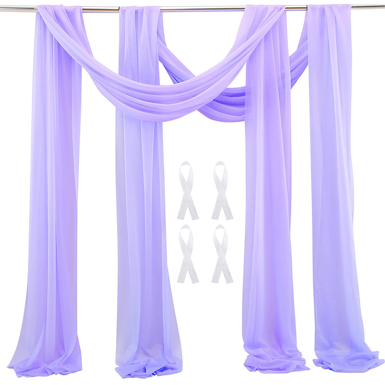 Wedding Arch Sheer Drapery Backdrop Voile Curtain Chiffon Draping Fabric 20Ft Sheer Curtains Arbor Drapery for Wedding Ceremony Reception Party Ceiling Decor, Purple, 2 Panels