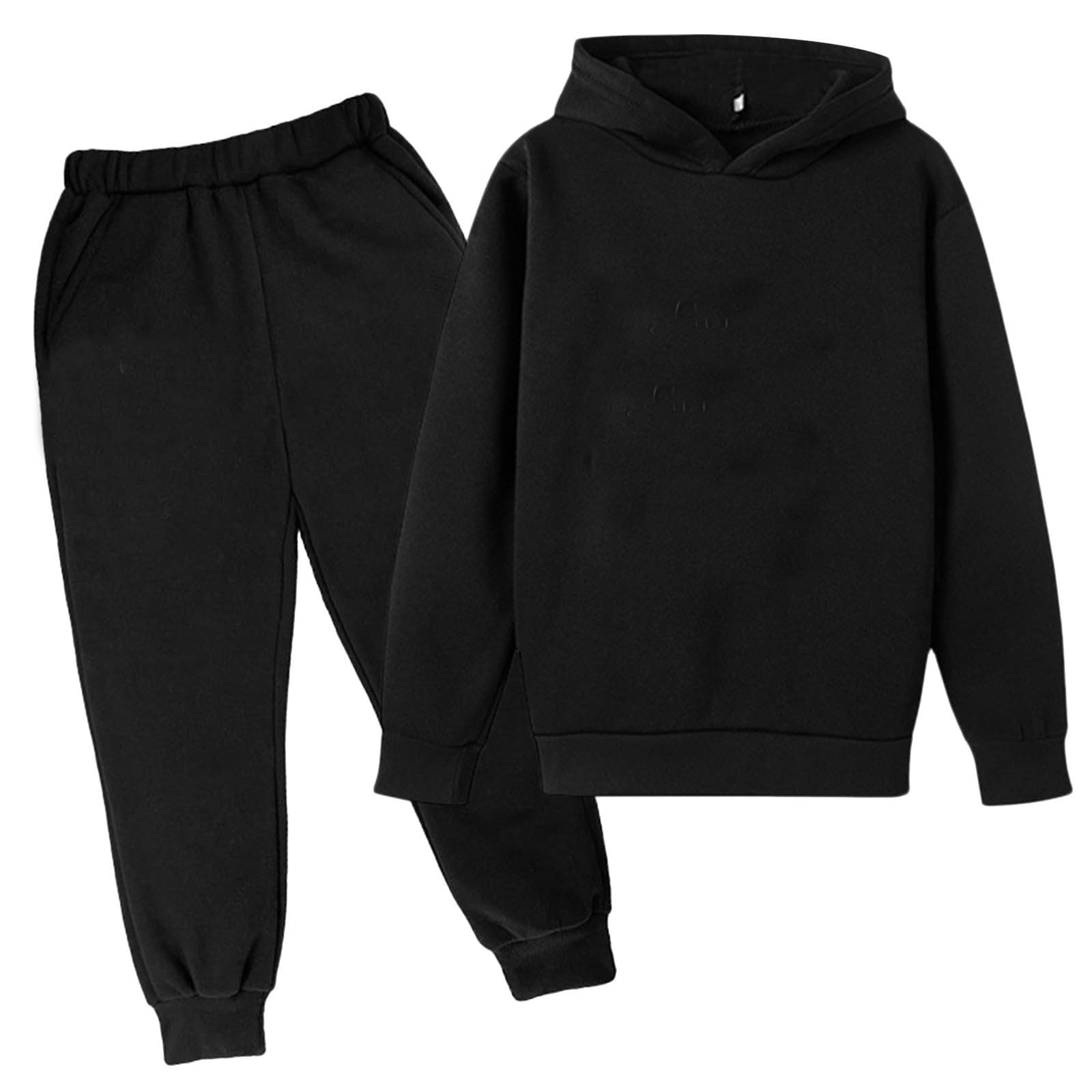 Personalized Photo Customized Youth Sweatsuits 2 Piece Set Casual Hoodie Loose Jogger Sweatpants Boys Girls Tracksuit Pockets,Black,4 Years