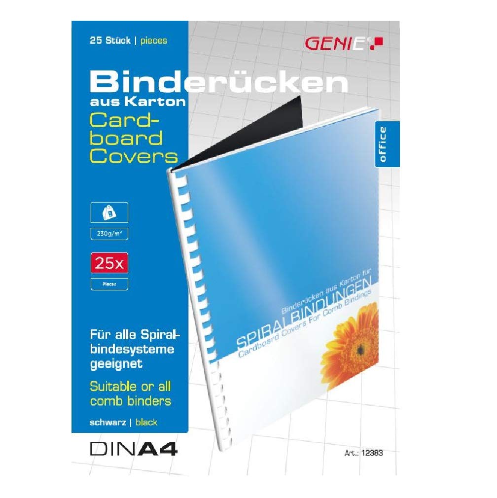Genie 12383 Pack of 25/Spine – Coloured Paper DIN A4 230 g/m² Suitable for All Binders Binding Comb – Black