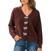 CUPSHE Women's Long Sleeve Knit Cardigan Bow Buttons Lightweight Open Front Sweater Fall Winter Casual Sweater Top