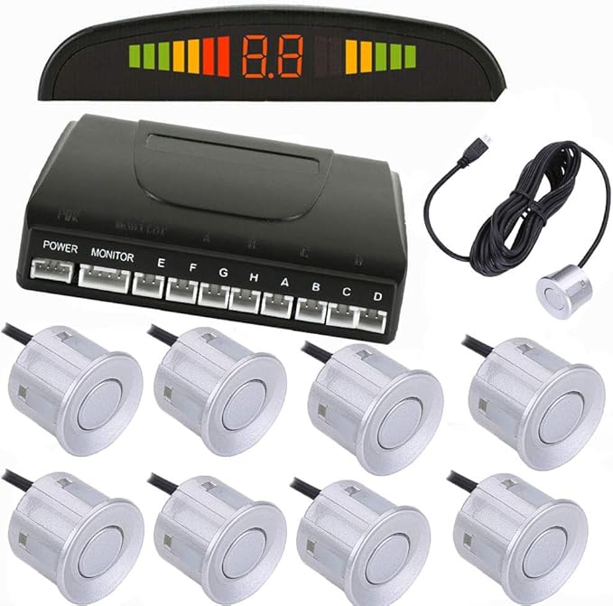 Car Parking Sensor 8 Reversing Sensors Kit Silver Reverse Backup Radar
